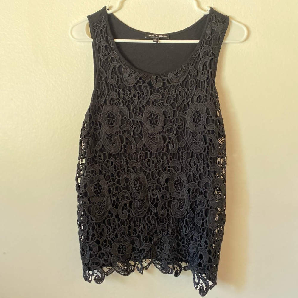 Cable & Gauge Black Lace Detail Top